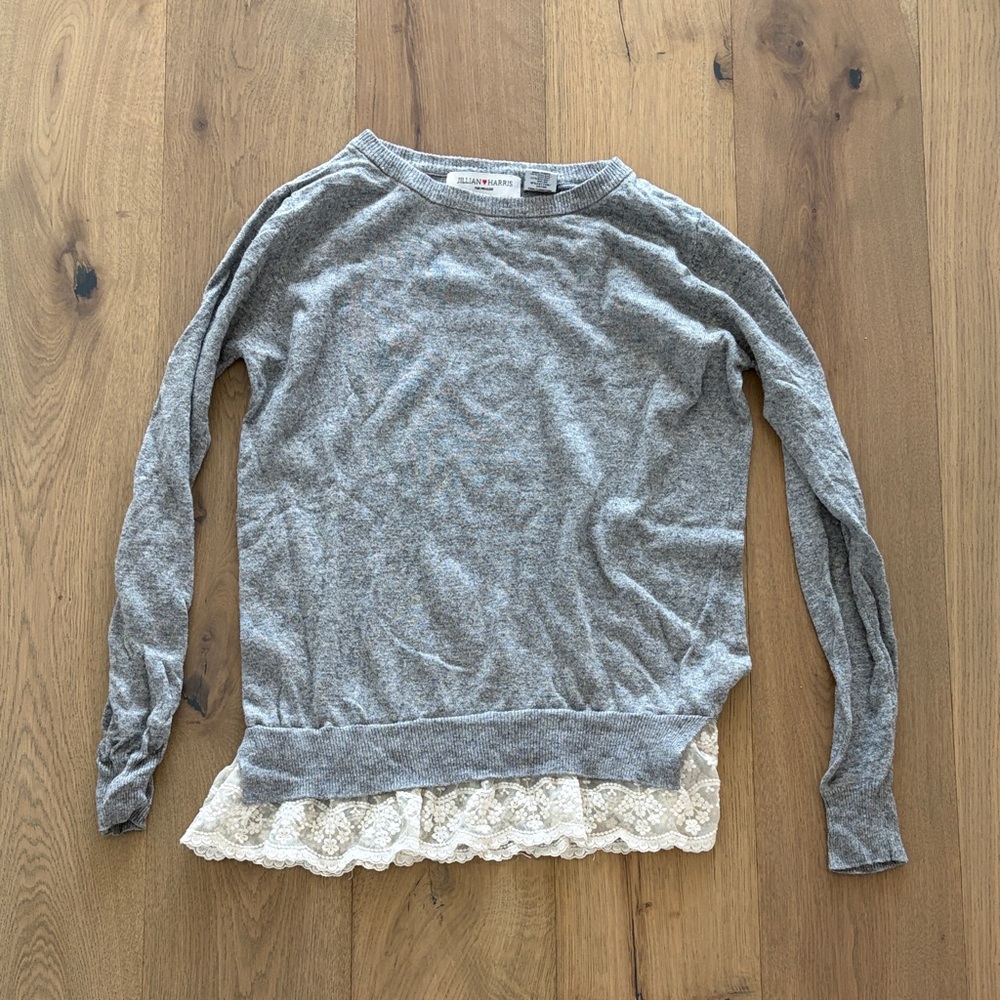 Jillian Harris Gray Lace Hem Sweater